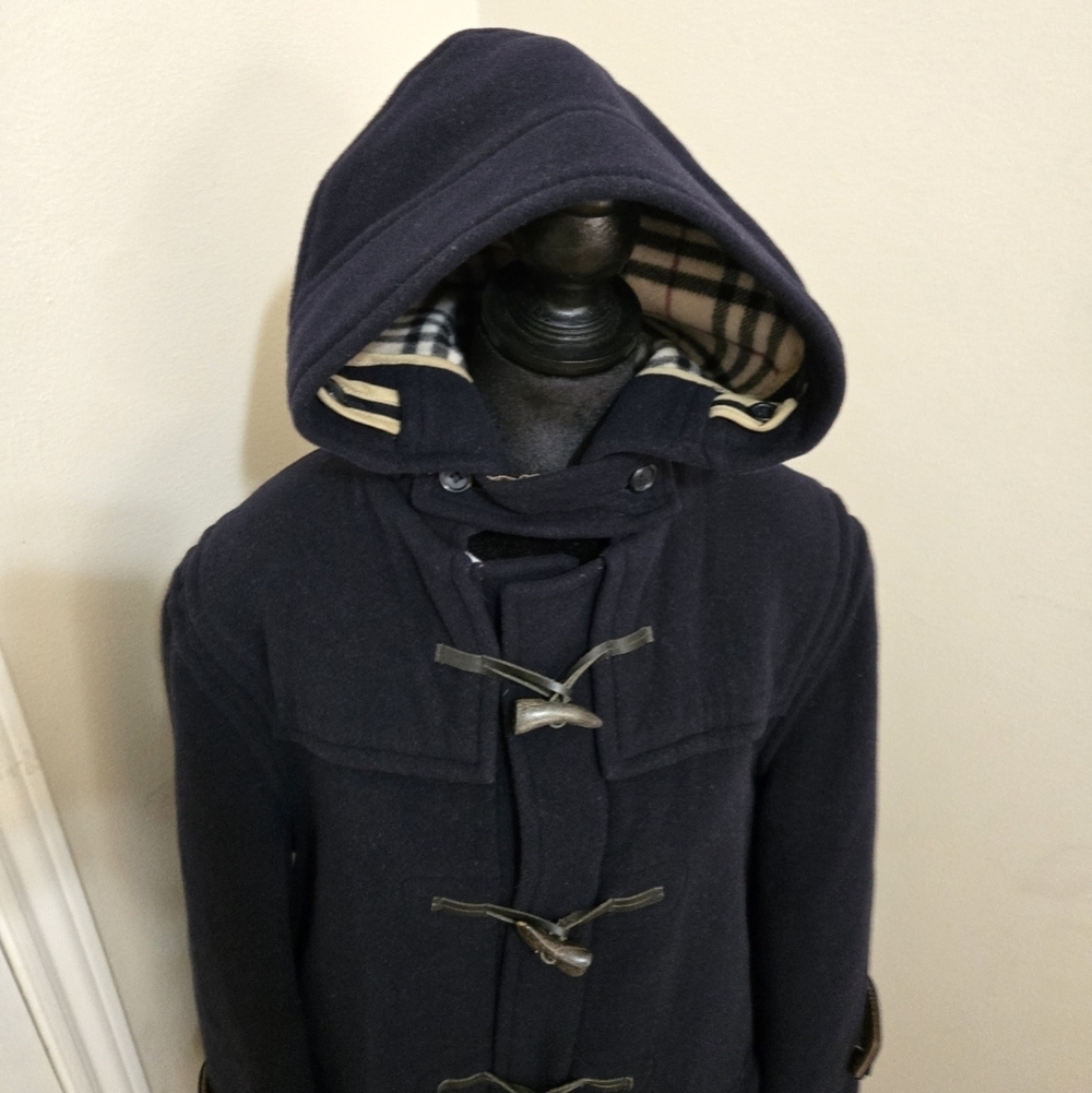 Womens Burberry Over Sized Navy Blue Wool Duffle Coat Sz M - Picture 2 of 12
